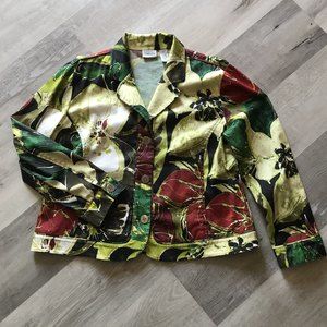 CHICO'S Allover Floral Plant Print Blazer Jacket Long Sleeve sz 2/L/12